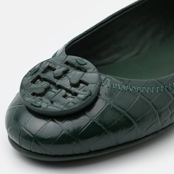 Tory Burch $248 Minnie Croc Embossed Green Verde Ballet Flats 9 - Picture 6 of 13